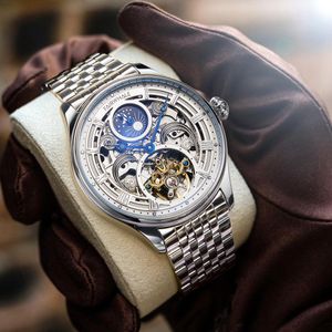 New Moon Phase Tourbillon Mechanical Watch Men's Live Broadcast är en populär Business Waterproof High-End Steel Belt Men's Watch