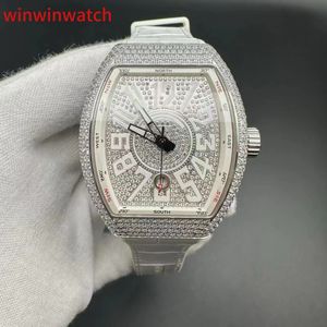 AAA Automatic CZ Diamonds Case 44x54mm White Rubber Strap Movement Watch