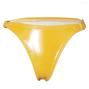 Women's Panties 1pc Solid Color Bikini Briefs Underwear Low Waist Wet Look Patent Leather Female Lingerie Shorts