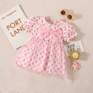 Summer New Girl Baby Birthday Party Mesh Dot Pattern Bubble Sleeves Bow Sweet Princess Dress