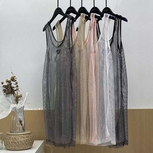 Crystal Beading Shiny Long Vest Tees Women Sexy 2024 Hollow Out Diamonds Long Tees Foder Shiny Rhinestone Mini Dresses FZ2405223