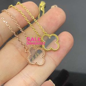 Original 1to1 Van C-A Golden Fan V Family High Version S925 Sterling Silver Necklace Women's Agate Clover Pendant Collar Chainqsmf Ofwa