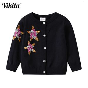 Vikita осень -вязаные кардиганские девушки рождественские свитера детские звезды блестки блестящая одежда детская одежда L2405