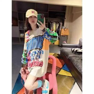 Kadın Hoodies Sweatshirts 150kg Artı Boyut Mektup Tam Baskı Renkli Spor Gömlek Yeni Tasarım Gündelik Gevşek Hoodie Fashion Street Q240521