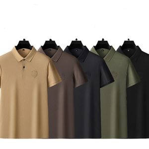 Polos de designer masculino de verão tshits casuais camisas de manga curta - cores sólidas com acabamento de seda respirável bordado com remendo de seda respirável