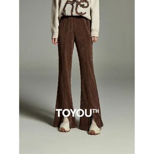 Toyouth Women Sweatpants Winter Elastic Waist Straight Loose Pants Split Hem Retro Fashion Versatile Coffee Trousers 240508