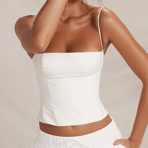 夏のバックレスジップアップビスチャークロップトップエレガントビンテージスキニーコルセットタンクトップY2K女性シックスパゲッティストラップキャミスクラブウェア240522