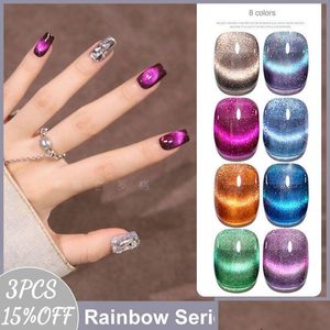 Nail Polish Museluoge 8Color/Set Rainbow Series Cat Eye Gel Nails 15Ml Semi Permanent Soak Off Magnetic Drop Delivery Health Beauty Ar Otmte