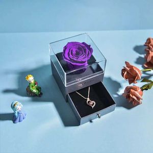 Objetos decorativos Figuras Caixa de jóias de rosas eterna retendo armazenamento de anel de flor com colar para sempre amor garotas presente de aniversário h240521 i7xg