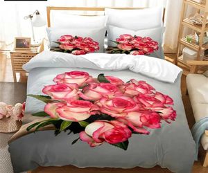 Bedding sets Flower Duvet Cover Set Bed Single Red Rose Quilt 3D Comforter Sets 3pcs with Case King Size Full Wedding H240521 V72X