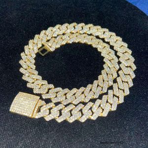 Рэппер 15 мм стерлинговый Sier Real Gold Plated VVS Moissanite Кубинская цепь