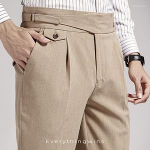 Men's Pants British Style Men Gurkha Linen Pant High Waist Straight Ankle-Length Spring Summer Thin Casual Loose Trouser