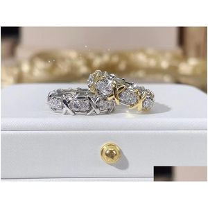 Кольца кольца Sier Designer Cring Объединение для женщин роскошные ювелирные изделия из розового золота Cross Diamond Fashion Jewelry Size 5-9 Top Moissanite Dr Oti4r