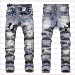 Trendy Herren zerrissen Jeans Destressed Designer Denimhose mit gestickten Sterns Patchwork2Rag