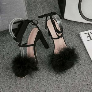 High Heel Summer s Sandals Fairy Style Open Toe Feather Furry Cross Strap for Women e8d Sandal Cro