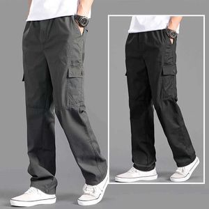 Calça masculina masculina tamanho solto de múltiplos bolsos múltiplos cáqui sólidos roupas de trabalho casual para jogging algodão casual masculino y240522