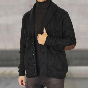 Herrenpullover Strickjacke Mantel mit Taschen Faux Wildleder Spleißarm Dicke warme Stricks für Männer Winter Winter