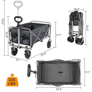 ZK20 74.5*45.5*84cm 100kg 600d Oxford Cloth Steel Frame Flat Folding Style Grey Cloth Silver Frame Garden Folding Cart