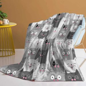 Yatak takımları pembe yüz gri kedi battaniye baskılı atış peluş kabarık pazen polar kanepe ve yatak için yumuşak atışlar h240522