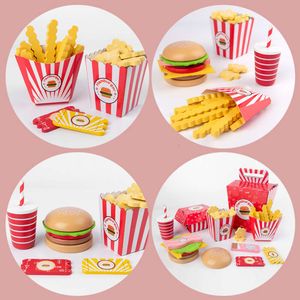 Trähuskökssimulering Fries Burger Fast Food Set låtsas leka med barnleksak