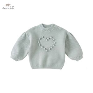 Dave Bella 2 till 9 år Baby Girls Sticked Heart Winter Wear Long Sleeve Warm Solid Kids Toddler tröja DB4224118 L2405 L2405