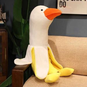 Plüschpuppen Riese 110 cm flauschige Banana Duck Plüschspielzeug Schlafkissen süße Tier ausgestopfte Schwan Gänsepuppen Bodenmatte Mädchen Mädchen Geburtstagsgeschenk H240521