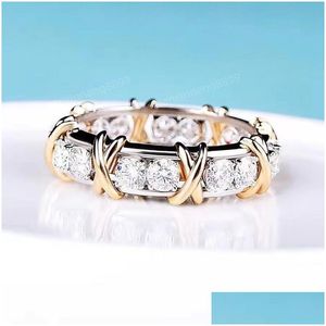 Hochzeitsringe Modedesigner Ring Engagement für Frauen Luxusschmuck 925 Sterling Sier Roségold Cross Diamond Jewel Designer Dro otixd