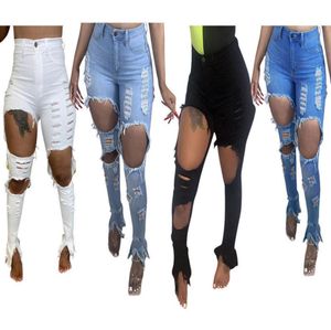 Desinger Women Jeans Hole High Maisted Skinny Denim Stretch Slim Pants Calf Längd Bell Bottom Ladies Fashion Trousers3603499