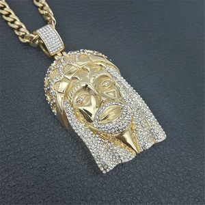 Hip Hop Men 14K Gold Iced Out Bling Rhinestone Big Jesus Piece Necklaces Pendants With Chains Vogue Jewelry