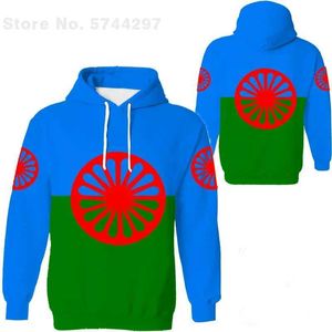 Herrtröjor tröjor 2024 Vår/sommarmens huva tröja roma zigenare flagga 3d tryckt gatukläder hoodie stor långärmad dragkedja mens Q240521