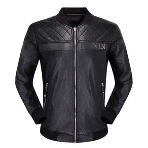 Philipps Plain Men's Jacket PP Skull Marca Autumn Winter Slim Faux Leather Faur Blazer Collar Simulação Hip Hop Streetwear Coleção de motocicletas