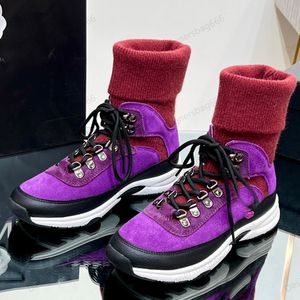 Cowhide Knitted Material Breathable Mesh Sneakers Womens Platforms Heel Dress Shoes Designer Sock Shoes Casual Sports Ankle boots Lace-Up Tpu Combination Outsole