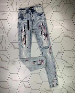 HM389 High quality Mens jeans Distressed Motorcycle biker jean Rock Skinny Slim Ripped hole stripe Fashionable snake embroidery De7266435