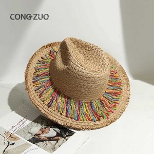 Wide Brim Hats Bucket Hats Beautiful~Lafite Str Hat Childrens Summer Travel Photogrhy Ethnic Style Sunscreen Hat Sunshade Cover Face Grass Knitted Str J240522