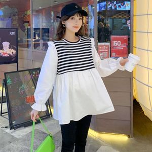 2024 Spring Fashion جميلة خطوط خطية للنساء الحوامل حلوة مخطط حلوة بلوزات الأمومة الحمل TEES TOPS L2405