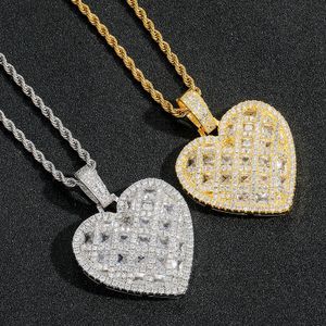 Jóias de hip hop gelado de zircônia amor pingente personalizado colar de pendente em forma de coração de diamante