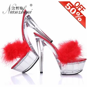 Slippers Summer Sexy's Hair Mallow Open Toe Women 6 дюймов Fetish Trend 15 см.