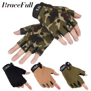 1 Pair Fingerless Camo Cycling Bike Sports Gloves for Men and Women Half Finger Anti-Slip Breathable Camouflage Mittens L2405