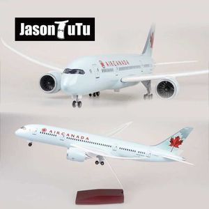 Flygplan Modle Jason Tutu 43cm Air Canada Boeing B787 Airplan Model Aircraft 1/160 Skala Diecast Harts Light and Wheel Plane Gift Collection Y240522