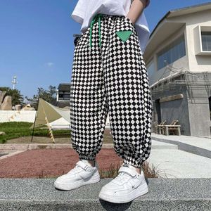 Teen Kids Spring Summer Checker Checkered Boys Anti-MoSquito Bloomers Thin Style Ice Silk Pants 4 5 6 7 8 10 12 Years L2405