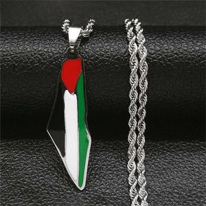 Pendant Necklaces Palestinian Map Flag Necklace Mens Stainless Steel Gold Colored Palestinian National Map Pendant Necklace Jewelry Gift d240522