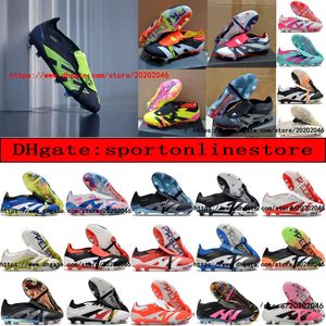 Skicka med Bag Quality Football Boots 30 -årsjubileum 24 Elite Tongue Fold Laceless Laces FG Mens Soccer Cleats Bekväm träningsläder Fotbollskor Kids