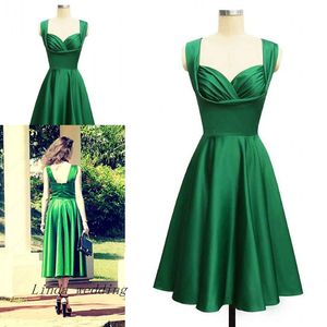 Vintage 1950 -tal Elegance Emerald Green Cocktail Dress High Quality Real Photo Tea Length Short Party Prom and Homecoming Dress 319e