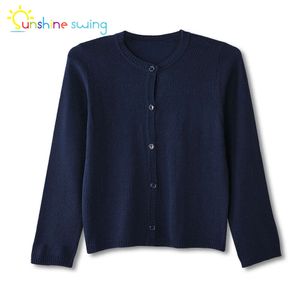Sunshine Swing Fashion Children Boy Girl Cardigan Cardigan Single Breadged Knit Spring Autumn Navy Blue Sweater 4-16T L2405