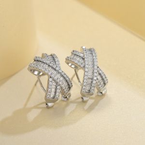 Choucong 2024 Top Sell Cross Clip Earrings Vintage Jewelry Real 100% 925 Sterling Silver Princess Cut Moissanite Diamond Party Women Female Bow Earring Present