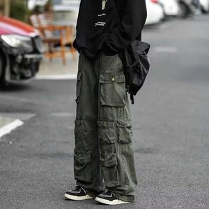 Men's Pants Street popular multi pocket uniform mens Harajuku style loose casual pants street retro womens relaxed hip-hop Trousers Y240522