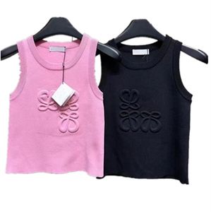 トップトップTシャツ女性ニットタンクトップデザイナー刺繍ベストノースリーブ通気性ニットプルオーバーレディーススポーツトップサマーショートスリムコットンジャージー