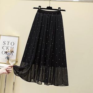スカート2024サマーシフォンスカート女性の長いウエストハイ韓国スタイルの黒いドレススリミングプラスサイズのクロスマッチングワード...