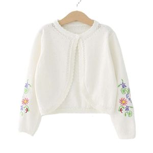 1-11yrs White Children Cardigan Sweater Embroidery 100% Cotton Girls Jaket Coat 2 3 4 6 8 Years Old Kids Clothes RKC185005 L2405