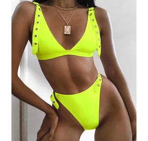 Neon verde de cintura alta biquíni ajuste strap swimsuit women tanga moda de banho feminina duas peças biquíni conjunto de banho brasileiro6648310